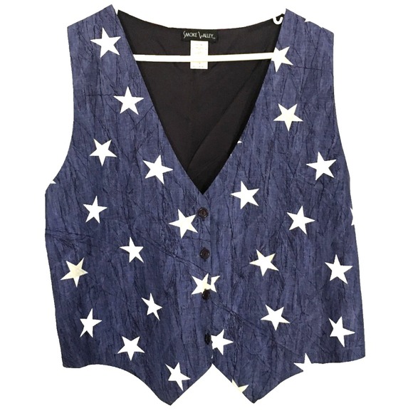 Jackets & Blazers - Smoke Valley Vest Womens L/XL Blue USA Flag Stars Stripes Patriotic‎ Americana